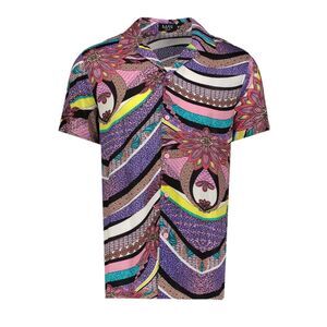 Bright Mandala Print Short Sleeve Revere Shirt sz XL